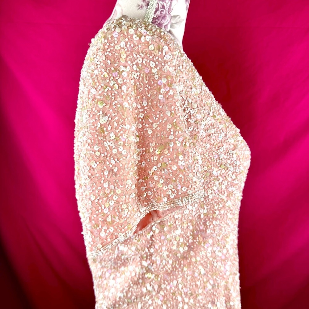 Pink Sequin Date Night Top Vintage Scala Silk Beaded Romantic Valentine Large - Picture 12 of 17